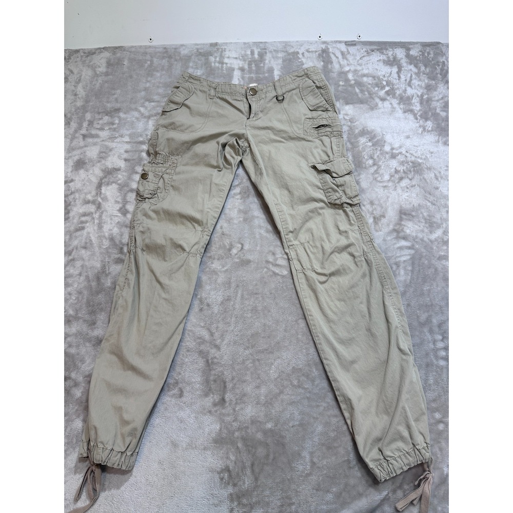 Mudd Cargo Pants Womens Size 9 Khaki Tan Utility Elastic Drawstring Cuffs Y2K